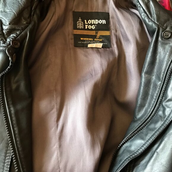 London Fog Mens Black Leather Bomber Jacket LG Vintage - Picture 11 of 12